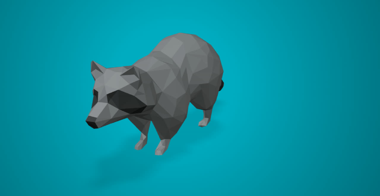 ZAPPY player character: a low-poly raccoon